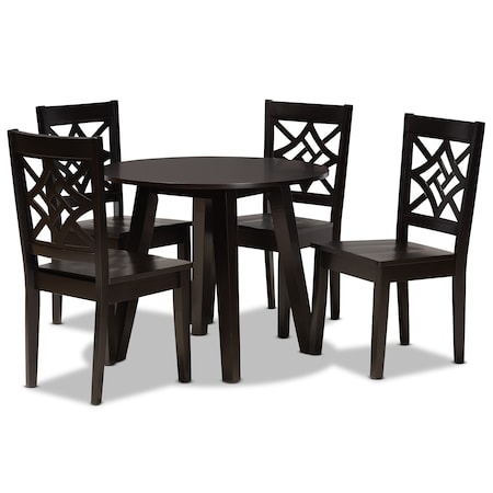 Baxton Studio Rava Modern and Contemporary Dark Brown Finished Wood 5-Piece Dining Set 179-11385-10896-Zoro